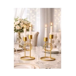 Elegant Gold Metal Double Candle Holder Set Modern Table Centerpiece for Dining Home Decor - Product Image 1