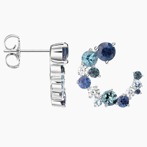 Luxury 925 <b>Silver</b> <b>Huggie</b> Earrings With Round Sapphire And Diamond For Women Everyday Wear - Product Image 2
