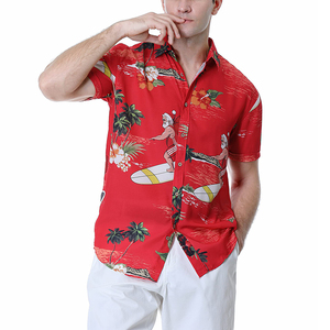 Chemise décontractée tricotée pour homme, motif cachemire rouge, imprimé Père Noël sur surf, manches courtes, col rabattu, respirante, pour l'été, 100% ODM - Product Image 2