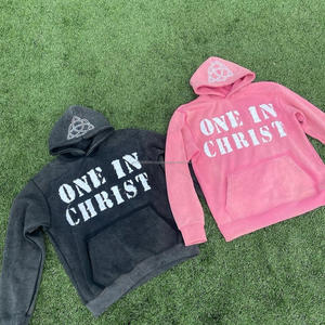 Haute qualité Vintage soleil délavé sérigraphie haute rue pull lourd lavage à l'acide 100% sweats à capuche en coton pour homme - Product Image 1