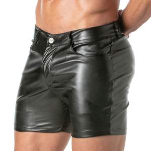 Shorts en cuir élastiques respirants pour hommes, coupe ajustée, style clubwear sexy, noir et blanc brillant, pour soirée - Product Image 5