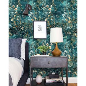 Carta da Parati Floreale Autoadesiva Botanica 43cm x 300cm, Carta Adesiva Verde con Fiori per Decorazione Camera da Letto - Product Image 5