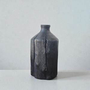 Ensemble de vases en bois noir brûlé, faits à la main, style rustique, vases décoratifs en bois brûlé - Product Image 2