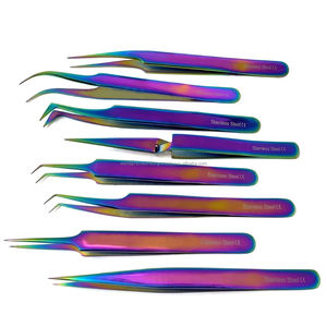 Pinzas para Extensión de Pestañas, Juego de 8 Piezas, Acero Inoxidable, Dentadas, Multiusos, Precisión, Antiestáticas, Duraderas, WORLD Manicure - Product Image 1