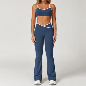 Ensemble de yoga élégant pour femmes, marron, avec haut court à manches longues et leggings taille haute longs, vêtements de sport sans coutures - Product Image 6