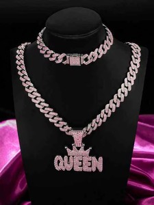Queen Crown Letter <b>Name</b> Pendant 925 Sterling <b>Silver</b> Rose Gold Plated Moissanite Hip Hop Women's <b>Necklace</b> For Birthday Gifts - Product Image 4