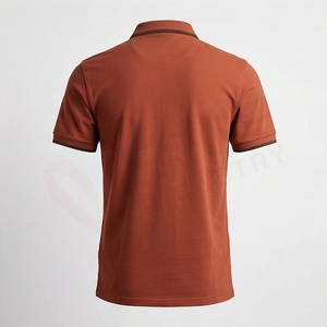 Polo à manches courtes pour homme, couleur rouille, tricoté, uni, décontracté, coupe classique, boutons - Product Image 2