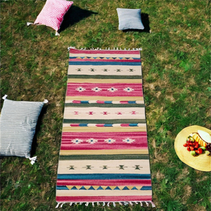 พรม kilim ผ้าฝ้ายถักแบบแบนลายปริศนาชุดพื้นที่อเนกประสงค์สำหรับออกกำลังกายกลางแจ้งและปิกนิกพร้อมยางรอง - Product Image 1