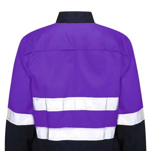 High Visibility <b>Work</b> Shirt Purple Navy Contrast Long Sleeve Reflective Safety Uniform Men's Polyester Hi Vis Workwear - Product Image 4