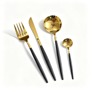 Luxury <b>Black</b> and Gold Cutlery <b>Set</b> Matte Stainless Steel Flatware Two-Tone Silverware <b>Set</b> for Wedding & Fine Dining - Product Image 6