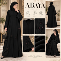 Abaya noire de qualité supérieure pour femmes avec broderie perlée |   Robe musulmane modeste à manches longues, tenue islamique ample et élégante, abaya