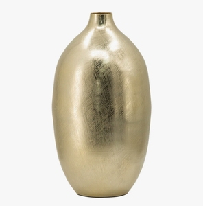 Vase en métal doré antique - Contenant floral ovale texturé brossé croisé pour la décoration moderne de la maison et comme centre de table - Product Image 2