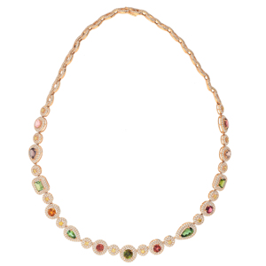 Collier de luxe en or rose avec halo de diamants et pierres précieuses colorées pour femmes, bijoux de mariage - Product Image 3