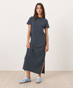 เดรสยาวลายทางผ้าฝ้ายคอตตอนแฟชั่นใหม่สำหรับผู้หญิง แขนสั้น คอกลม - Product Image 1