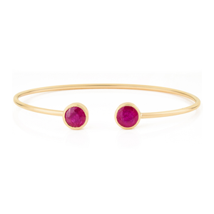 Stunning Handmade July Birthstone Two <b>Ruby</b> Gemstone Flexible Cuff Bangle Wholesale Price Fine Real K14 Yellow Gold Women Jewelry - Product Image 1