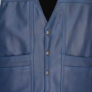 Gilet de motard respirant en polyester/coton bleu pour homme avec col en V, boutons sur le devant et poches latérales, idéal pour l'extérieur en été, vêtement d'extérieur robuste - Product Image 4