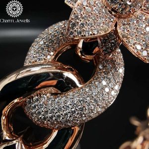 Charm_Jewells 14K Gold Plated Silver Moissanite Flower <b>Statement</b> <b>Necklace</b> Link Chain Unisex Luxury IGI Certified Hip Hop Party - Product Image 5