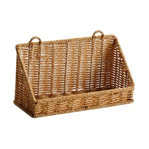 Woven Rattan Wall Hanging <b>Basket</b> Rectangular Storage Bin <b>Plastic</b> Organizer Rack for Bathroom Home Decor - Product Image 3