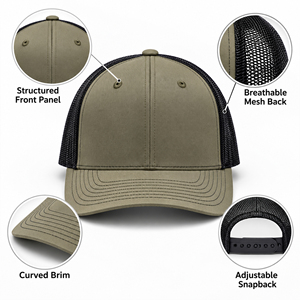 Olive Green Trucker <b>Cap</b> <b>Black</b> Mesh Back Blank Custom Logo Workwear <b>Baseball</b> Hat Adjustable Snapback Wholesale OEM Hats - Product Image 5