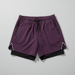 กางเกงกีฬาขาสั้นผู้ชาย 2 in 1 ชั้นในรัดรูป ซิปข้าง กระเป๋าข้าง เอวยางยืด รับผลิตตามแบบ OEM ขายส่ง - Product Image 4