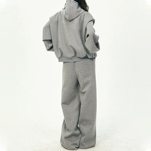 Conjunto Deportivo Gris para Mujer, con Capucha, Holgado, de Manga Larga, Color Sólido, Informal, para Otoño, con Bolsillos Laterales y Cierre de Cremallera - Product Image 2