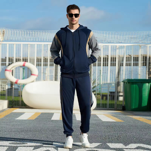 New Arrival Men Winter Casual Solid Nylon Trim High Quality Custom Logo Tracksuit <b>Set</b> Quick Dry Breathable <b>Sweat</b> Jacket Pants - Product Image 3