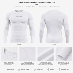 Custom Logo <b>Long</b> <b>Sleeve</b> Sports Compression <b>Top</b> Breathable <b>Mesh</b> Panel Fabric Ribbed Cuff Hem Wholesale OEM Fitness - Product Image 2