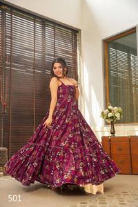 Nouvelle Arrivée Robe Longue en Rayonne Lourde à Col Carré, Imprimé Floral Rose Numérique, Coupe Ample Fumée, Idéale pour Occasions Spéciales et Festivals - Product Image 5