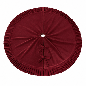 Falda de Terciopelo Borgoña para Árbol de Navidad con Borde Plisado y Volantes, Lazos Decorativos, Venta Directa de Fábrica, Reutilizable para Decoración de Árboles Navideños - Product Image 1