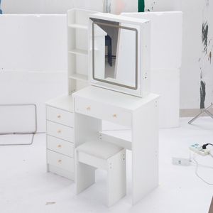 Comodino/Toeletta da 37 pollici di medie dimensioni con sgabello imbottito, ampio piano scorrevole e controllo touch a tre colori - Product Image 2