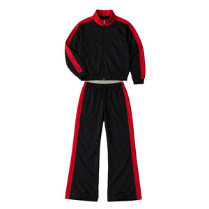 2026 Black <b>Red</b> Track <b>Suit</b> Set Full Length Zipper Closure Stand Collar Side Pockets Breathable Sporty Regular Fit Autumn Wear - Product Image 4