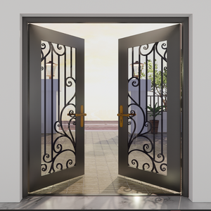 Porte d'entrée en fer forgé et acier de haute qualité, durable, étanche, sécurisée avec verre trempé pour usage commercial - Product Image 2