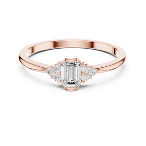 Bague de fiançailles en or rose avec diamant de laboratoire taille émeraude, alliance trois pierres, certifiée IGI, bijoux de luxe - Product Image 4