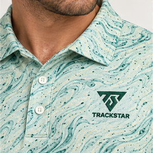 เสื้อโปโลผู้ชาย Trackstar สีเขียวมิ้นท์ลายหินอ่อน แขนสั้น ปกติดกระดุม เสื้อกอล์ฟลำลอง สกรีนโลโก้ได้ - Product Image 4