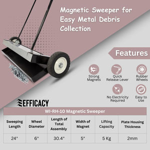Barredora magnética de alta resistencia de 24 pulgadas para recoger piezas metálicas pequeñas de la superficie, las ruedas y el mango - Product Image 3