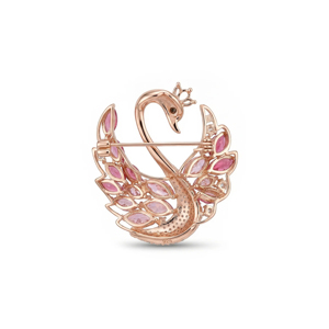 Rose Gold Swan Brooch With Pink Marquise Crystals And Diamond Women's Romantic Animal <b>Pin</b> Jewelry Gift - Product Image 3