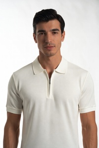Polo zippé pour homme, manches courtes, qualité supérieure, service de logo personnalisé, tissu piqué, col design, respirant, anti-humidité - Product Image 6