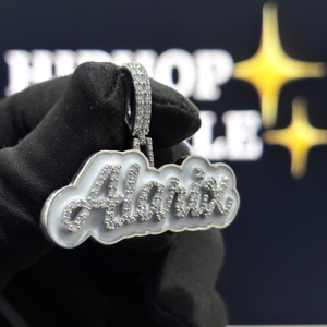<b>Custom</b> White Enamel Letter <b>Name</b> Pendant 925 Sterling Silver VVS1 Moissanite Iced Hip Hop <b>Necklace</b> Unisex Jewelry Gold Plated - Product Image 5