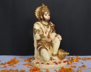 Nirmala Handicrafts - Estatua de Hanuman Hecha a Mano en Resina, Bañada en Oro, Ídolo de la Divinidad Hindú de Rajasthan, para Mesa, Hogar, Mandir, Religioso - Product Image 3