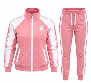 <b>Women's</b> Pink Color 100% Cotton Quick Dry Windproof Lightweight Breathable Winter Casual Tracksuit Set Long Sleeve Zip <b>Jacket</b> - Product Image 1
