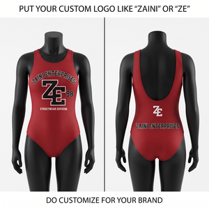 Traje de Baño de Dos Piezas Premium de 220 GSM, 100% Poliéster, Cintura Alta, Escote Pronunciado, Color Rojo, Logotipo Personalizado con Impresión Digital, Elástico para Mujer - Product Image 1