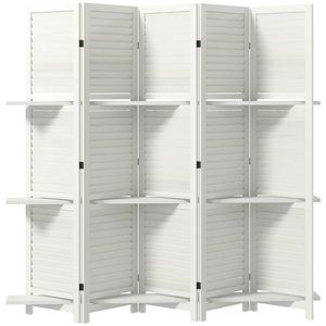 Paravento Bianco a 5 Pannelli con Scaffale Portaoggetti, Divisorio per Camera da Letto e Separatore Ambienti - Product Image 5