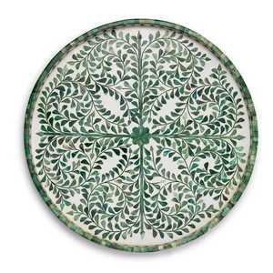 Handmade <b>Vanity</b> <b>Tray</b>, Bone Inlay Serving <b>Tray</b> | Decorative Artisan Serving| Bone Inlay Round Serving <b>Tray</b> | Handmade Decorate - Product Image 3