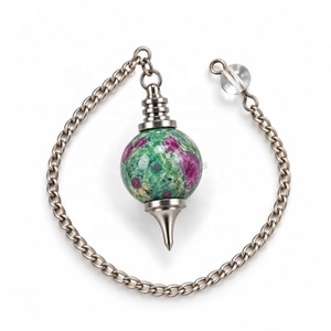 Pêne pendule en pierre de lune pêche naturelle, boule de cristal, pêne pendule en pierre précieuse pour la guérison Reiki, vente en gros, export Inde - Product Image 5