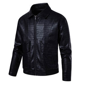 Veste en cuir pour homme 100% cuir de vache véritable, nouveau style élégant, effet peau de crocodile, style vintage, veste en toile pour l'automne - Product Image 3