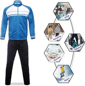 Men's <b>Blue</b> White Color Blocking Tracksuit Set Full Sleeve Zipper Stand Collar Sporty Breathable Polyester Autumn Wear - Product Image 3