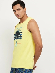 Camiseta sin Mangas Amarilla para Hombre con Estampado Sencillo, Cuello Redondo Informal, Transpirable, de Algodón, con Logotipo Frontal - Product Image 1