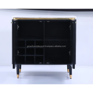 Modern Luxury Handmade <b>Bar</b> Cabinet with Marble Top 2-Door Gold Brass Combo Gold Wood Storage Furniture <b>for</b> <b>Home</b> <b>Bar</b> Living Room - Product Image 5