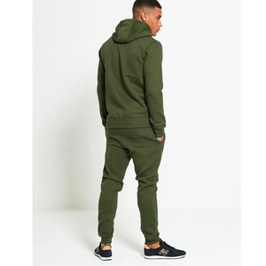 Men's Olive Green Hooded <b>Tracksuit</b> Set Full Length Drawstring Pants Solid Color Casual Autumn Wear Breathable Cotton Material - Product Image 2