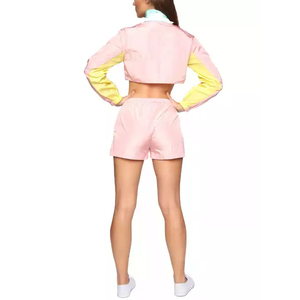 Women's Casual Solid Nylon/Polyester High Quality Anti-Bacterial Track Suits <b>Crop</b> <b>Top</b> Windbreaker Jacket Shorts Set Workout - Product Image 3